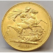 AUSTRALIA 1881 . ONE 1 SOVEREIGN . SYDNEY . GOLD